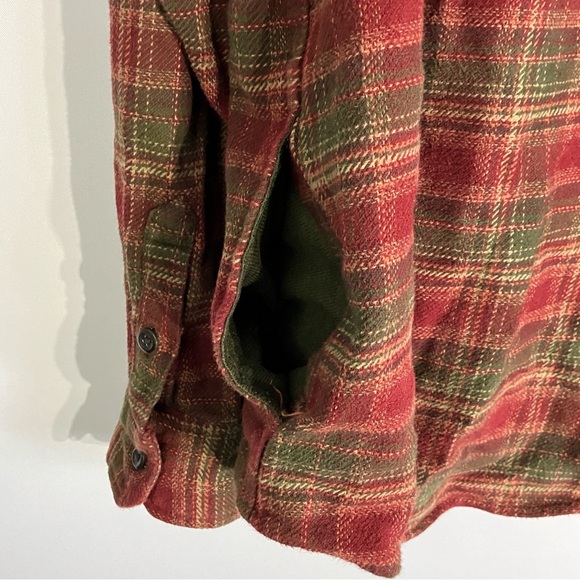 Orvis Size XL Heavy Flannel Shirt Jacket with Side Pockets Plaid Green Red Used - Picture 6 of 10